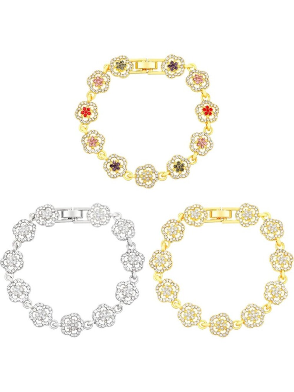 Gold Tone Four Leaf Clover Bracelet - Adjustable CZ Lucky Charm Jewelry Gift